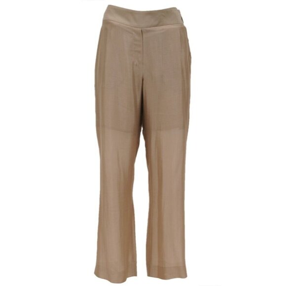 Brunello Cucinelli Womens Wide Zipped Pants US 8 IT 44 Brown Silk Flowy Trousers - Picture 1 of 14